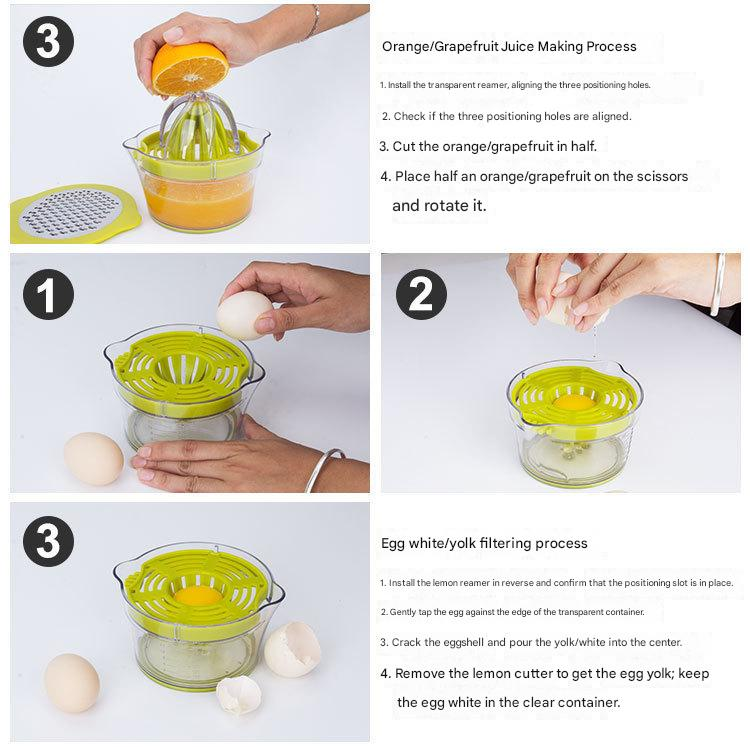 4-in-1 Manual Citrus Juicer with Grater and Egg Separator -Free Multi-Function view 10