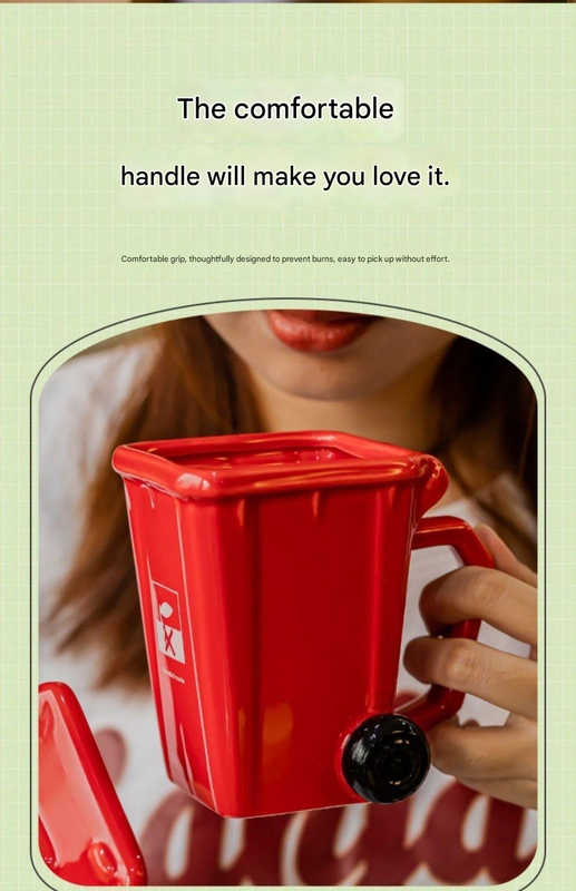 Yellow Creative Trash Can Ceramic Mug with Shovel Spoon - 400ml Funny Garbage view 7