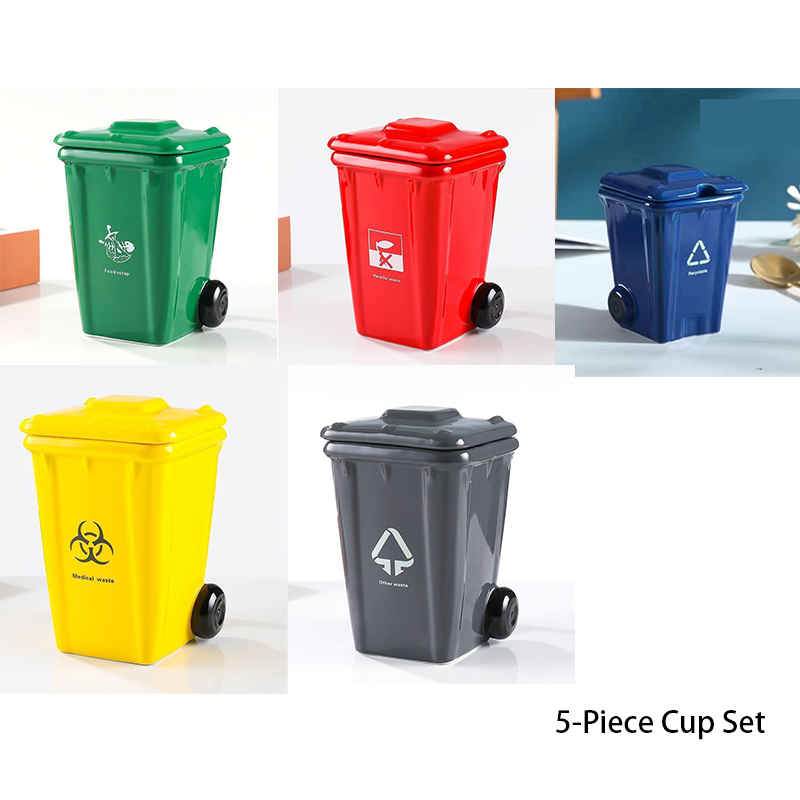 5-piece cup Creative Trash Can Ceramic Mug with Shovel Spoon - 400ml Funny