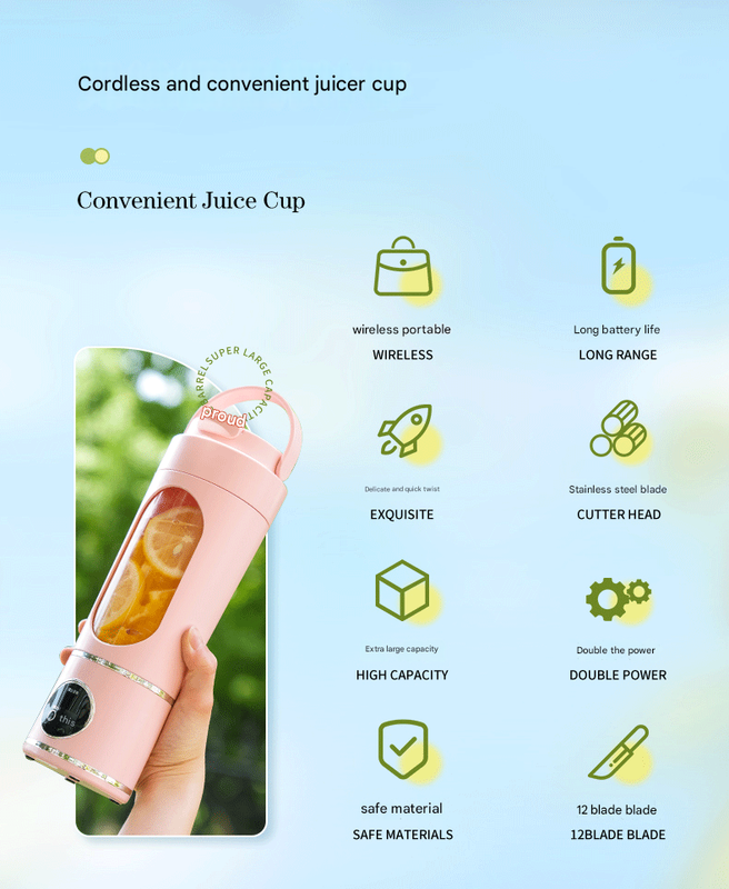 Black 3.7V Portable Blender 700ml Wireless Juicer Cup - 12 Blade USB view 3