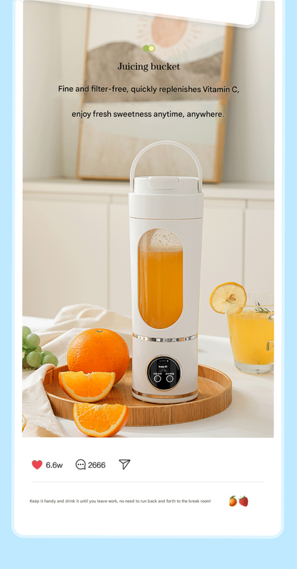 Yellow 7.4V Portable Blender 700ml Wireless Juicer Cup - 12 Blade USB view 4