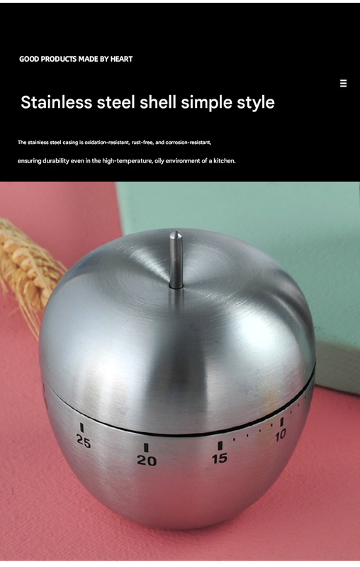 2-piece Apple and Egg Shape Stainless Steel Kitchen Timer Mechanical Cooking view 2