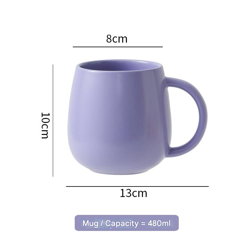 Purple Premium Macaron Ceramic Coffee Mug - 480ml Large Capacity Belly Cup
