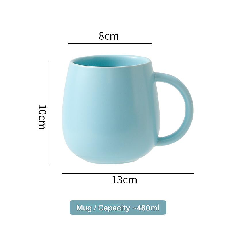 Blue Premium Macaron Ceramic Coffee Mug - 480ml Large Capacity Belly Cup with