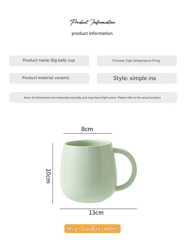 Khaki Premium Macaron Ceramic Coffee Mug -480ml Large Capacity Belly Cup with view 8