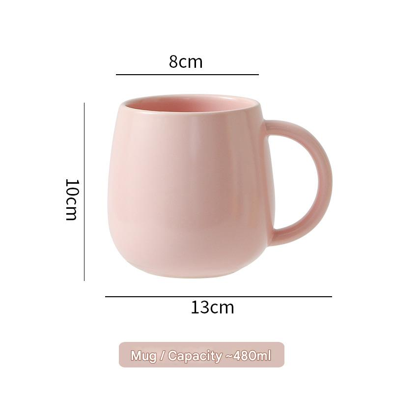 Pink Premium Macaron Ceramic Coffee Mug - 480ml Large Capacity Belly Cup with
