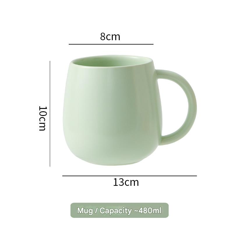 Green Premium Macaron Ceramic Coffee Mug - 480ml Large Capacity Belly Cup with