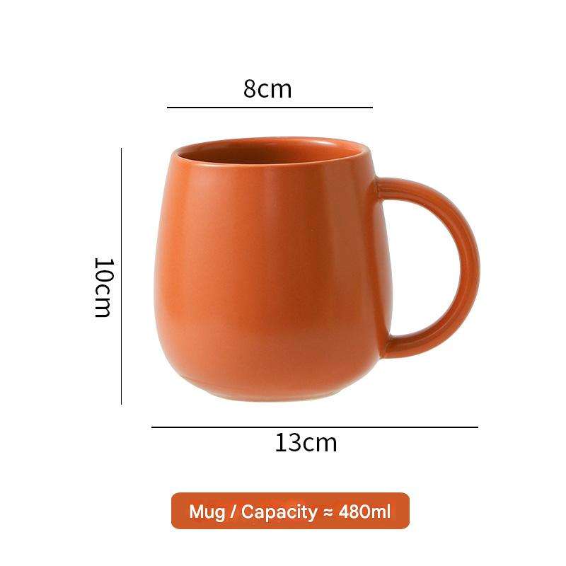 Orange Premium Macaron Ceramic Coffee Mug - 480ml Large Capacity Belly Cup