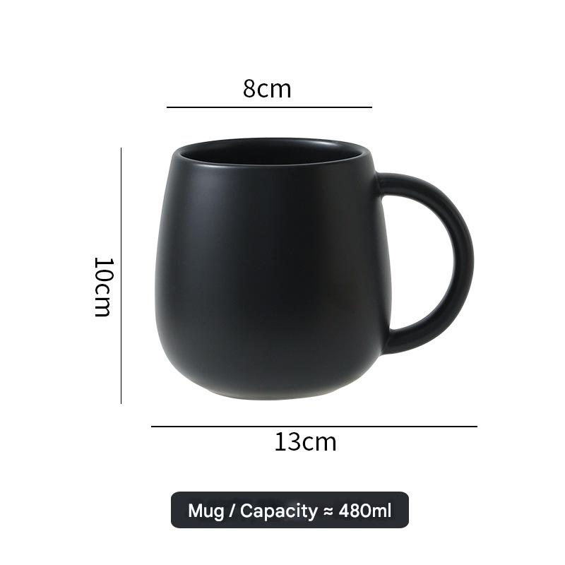 Black Premium Macaron Ceramic Coffee Mug - 480ml Large Capacity Belly Cup with