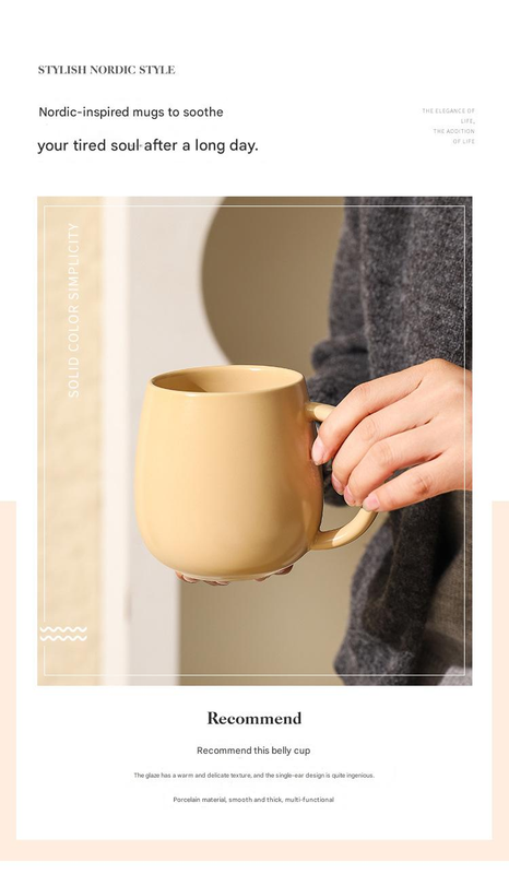 White Premium Macaron Ceramic Coffee Mug - 480ml Large Capacity Belly Cup with view 3