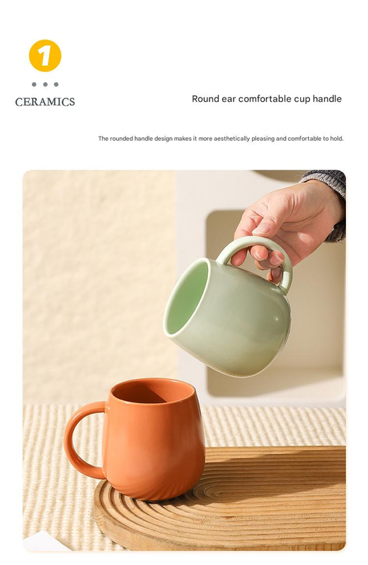 White Premium Macaron Ceramic Coffee Mug - 480ml Large Capacity Belly Cup with view 5