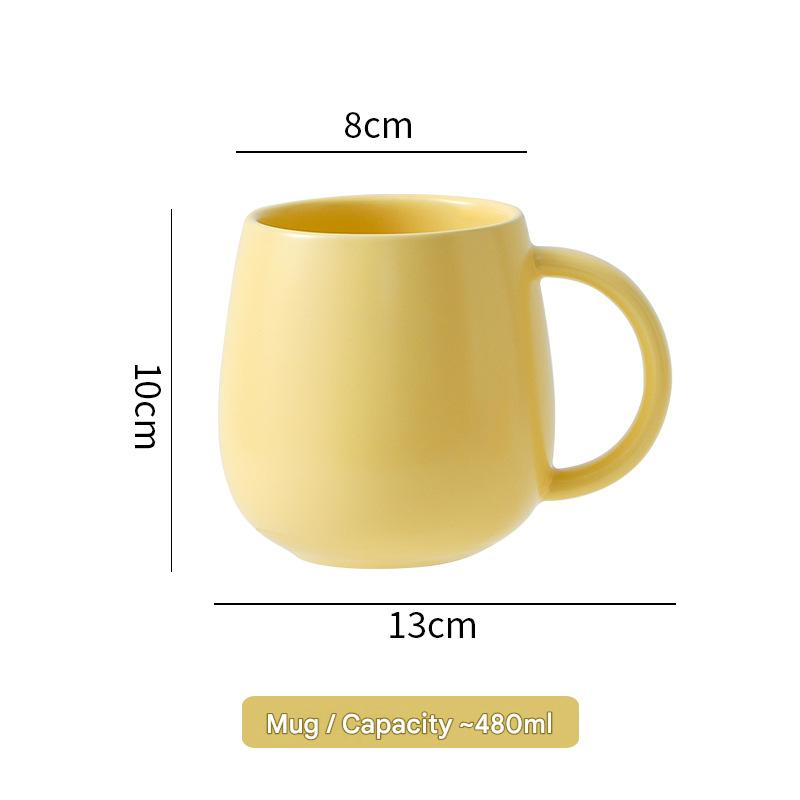 Yellow Premium Macaron Ceramic Coffee Mug - 480ml Large Capacity Belly Cup