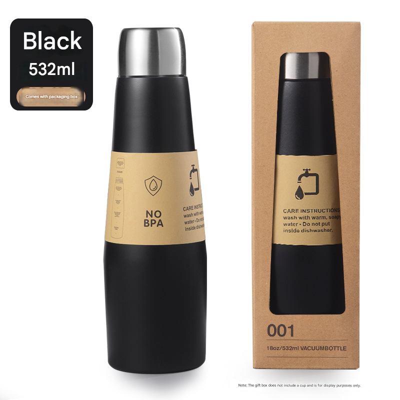 Black Premium 304 Stainless Steel Vacuum Insulated Water Bottle - 532ml Large