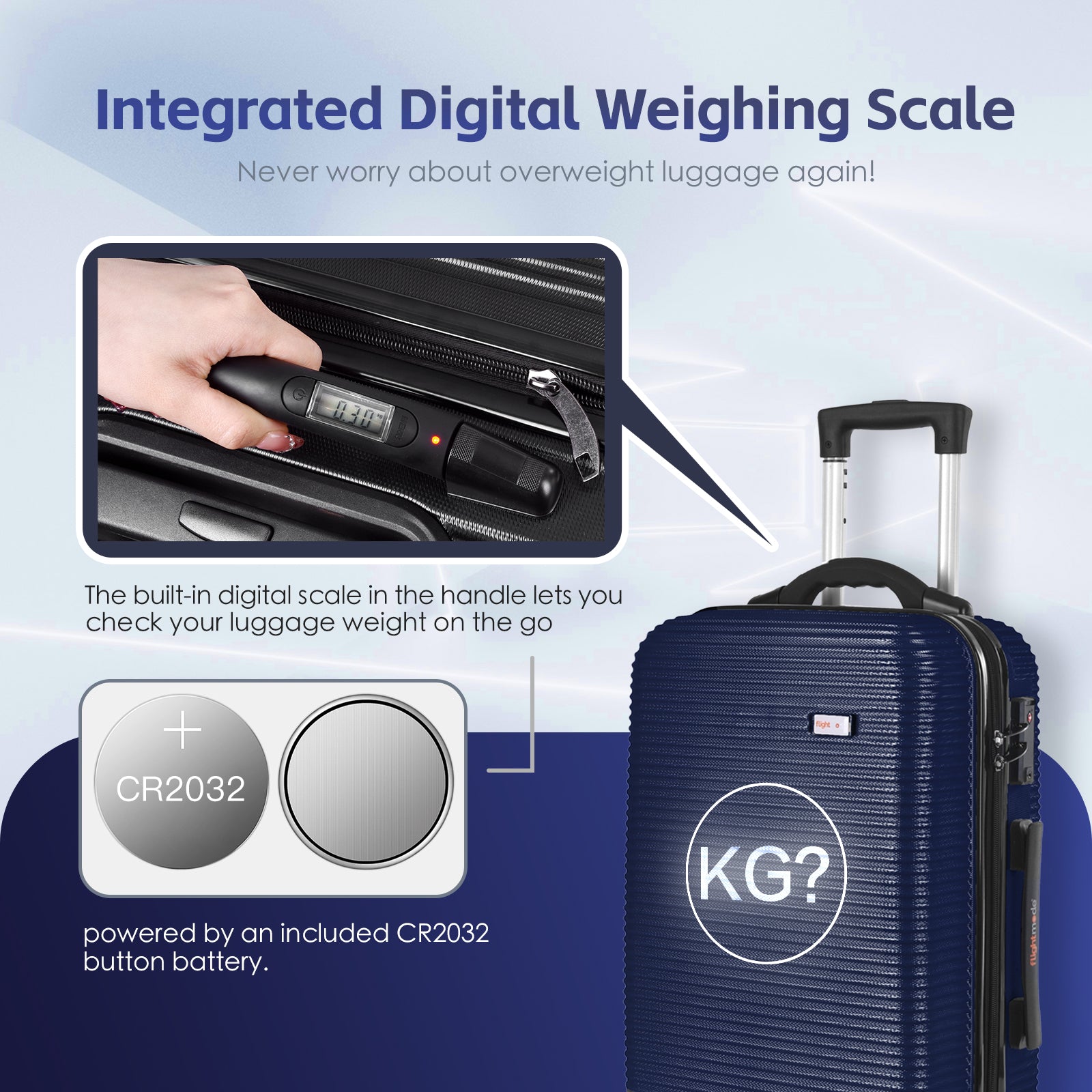 20" Digital Weighing Scale and USB Charging Port Lightweight Carry-on Luggage view 2