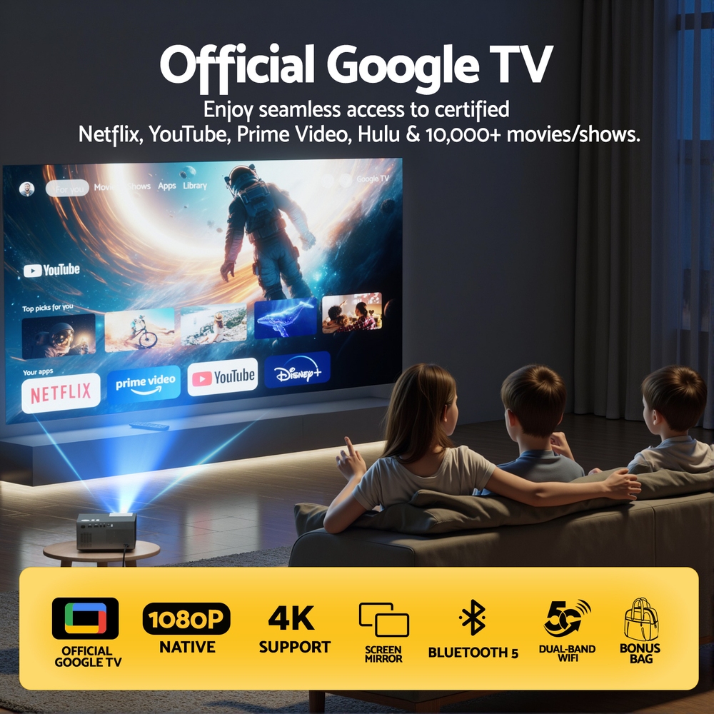 Devanti Video Project 4K 1080P Official Google TV 5G Wifi Home Cinema view 4