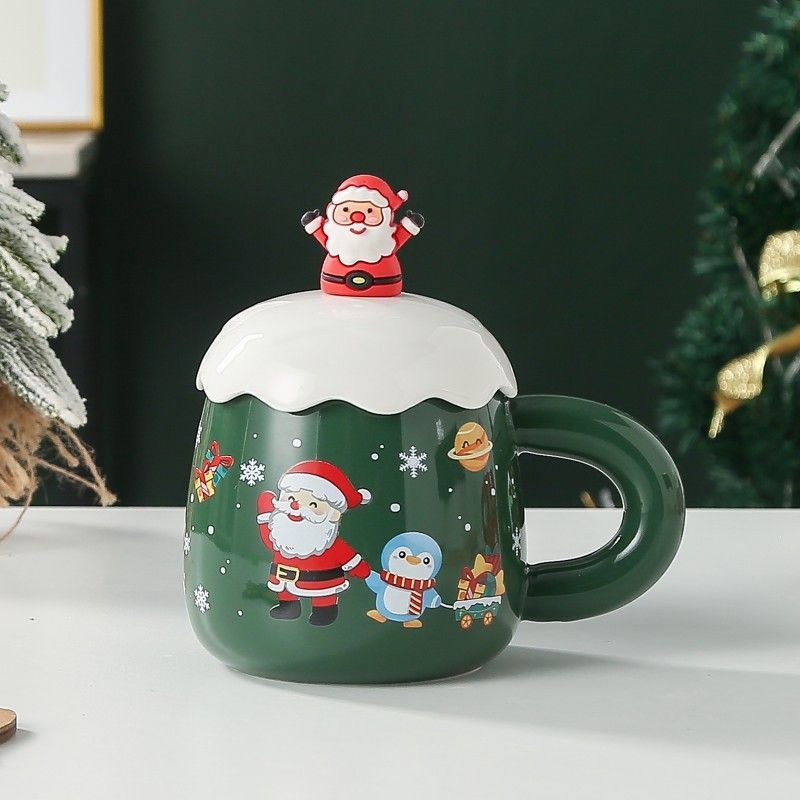 Christmas mug, ceramic mug, mug with lid and spoon, Santa Claus mug, festive view 4