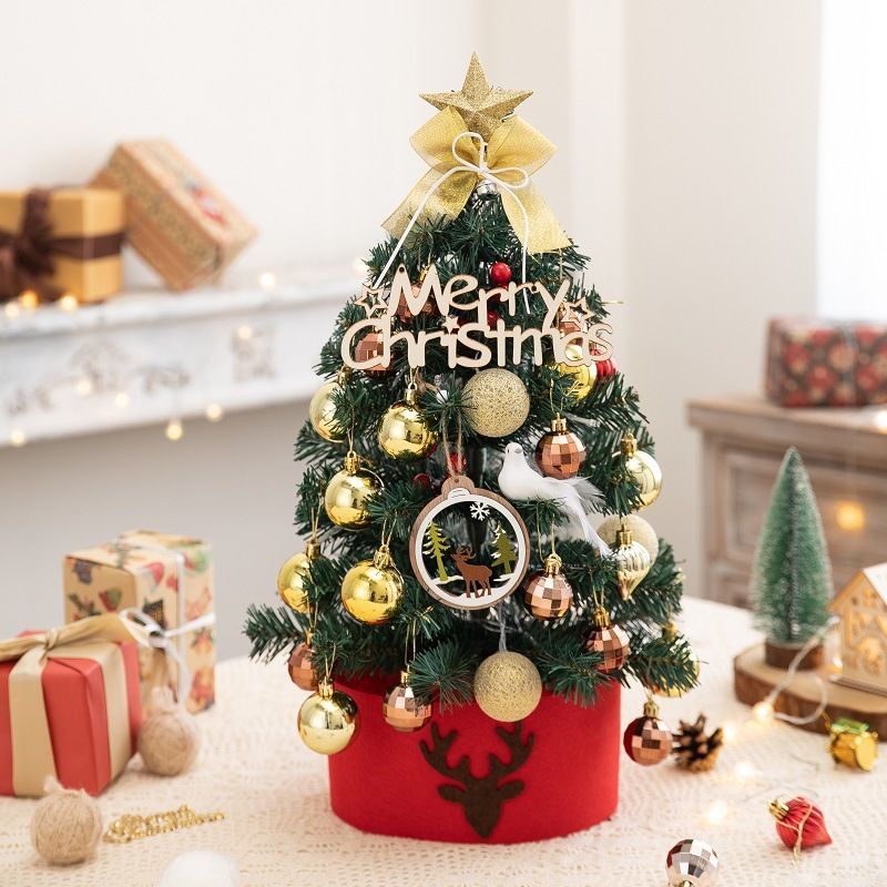 Mini Desktop Christmas Tree Flocked Pink Christmas Tree Christmas Tree Set — image 1