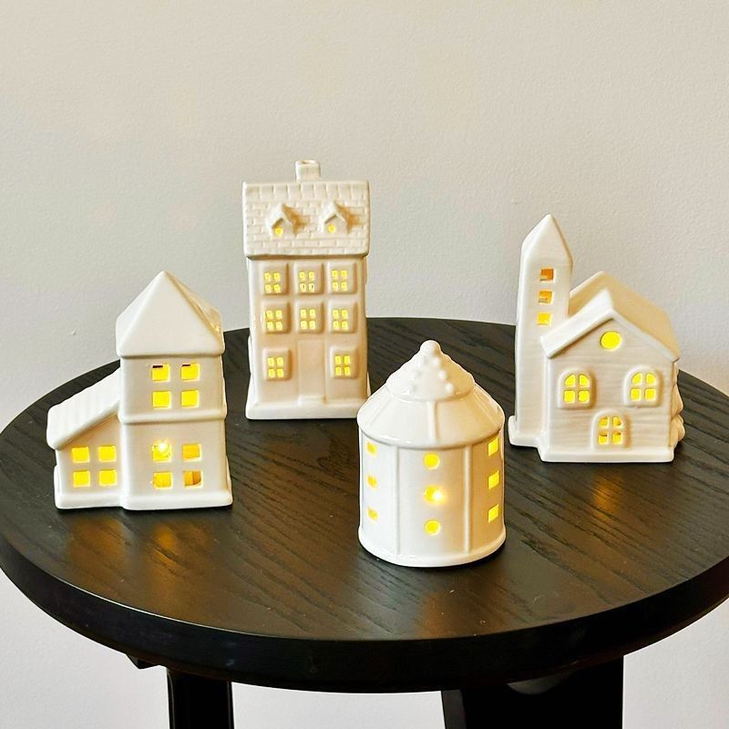 ceramic christmas tree, lit up house ornaments, nordic christmas decor view 2