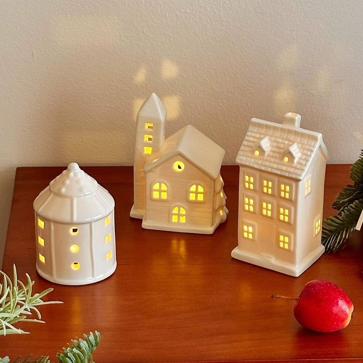ceramic christmas tree, lit up house ornaments, nordic christmas decor view 4