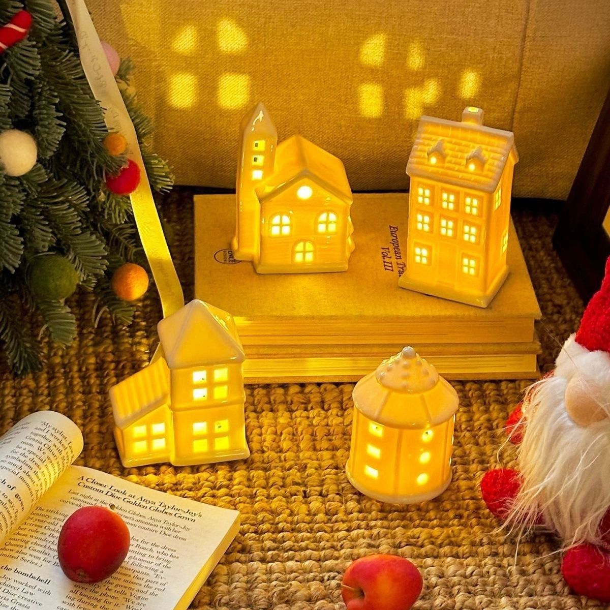 ceramic christmas tree, lit up house ornaments, nordic christmas decor view 9