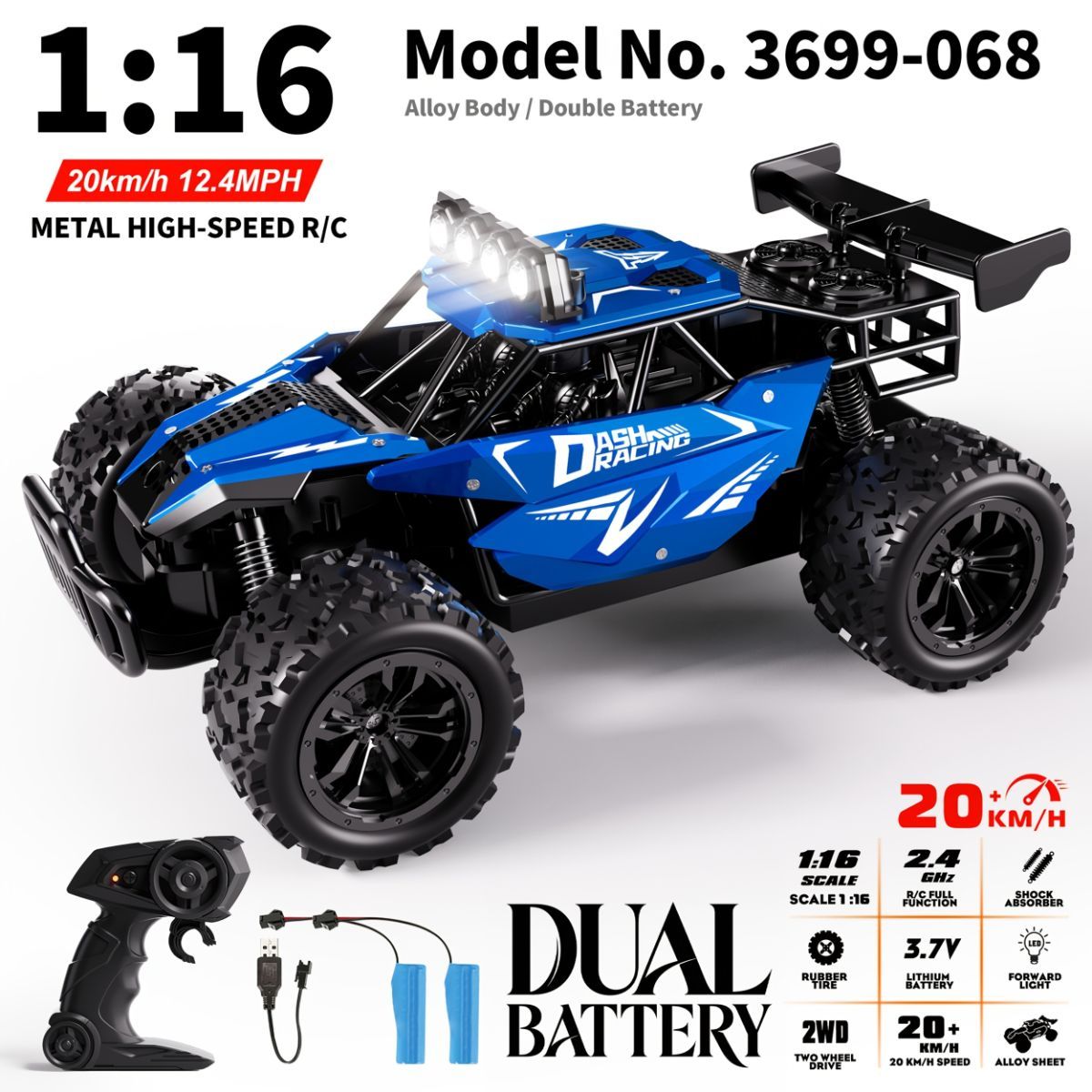 1:16 metal RC car, high-speed drifting, off-road racing car, boys toy car view 8