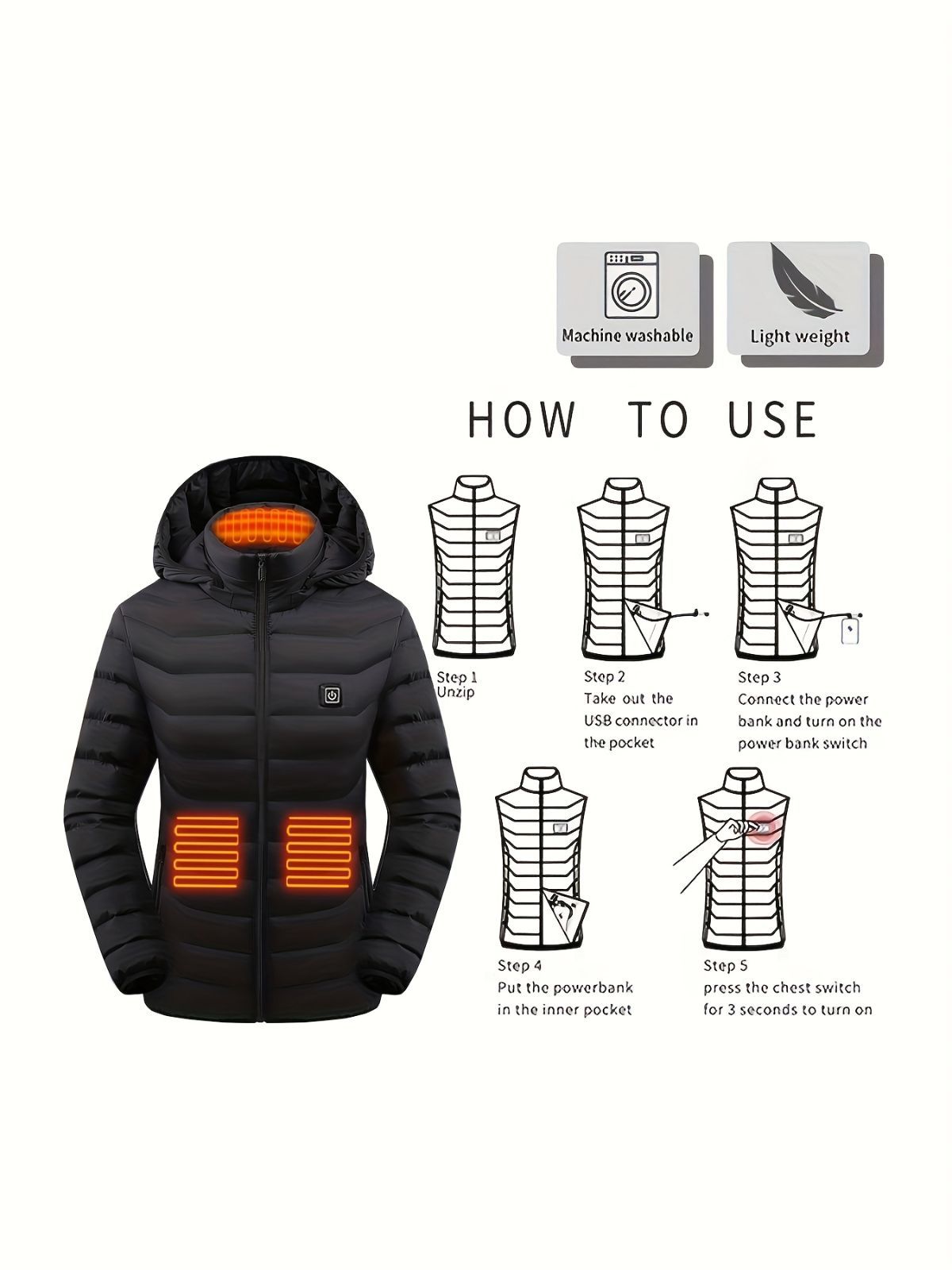 Heated Jacket Smart Heated Hoodie Lightweight Winter Coat Cotton Padded Jacket view 10