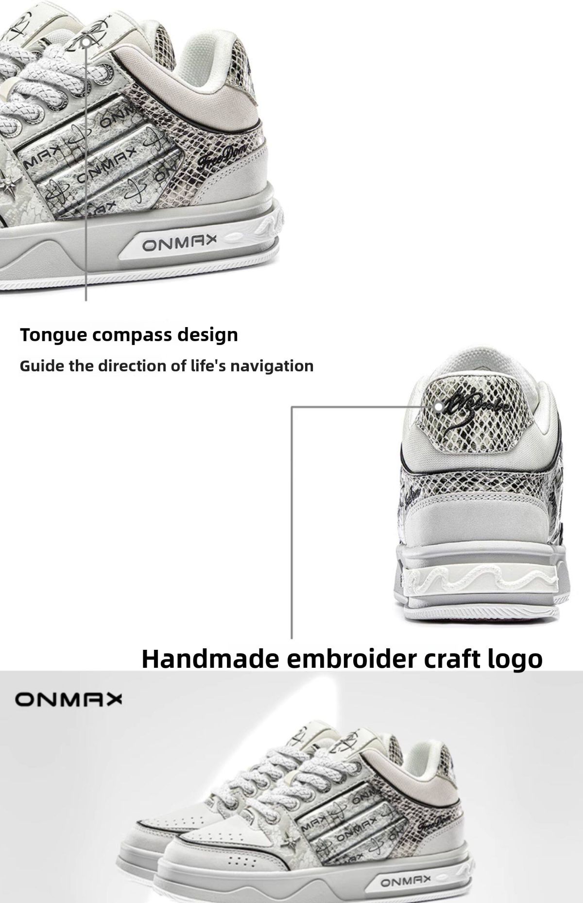 Men'S Casual Shoes Silver Snake Sneakers Board Shoes For Men Yinshe Shoes view 7