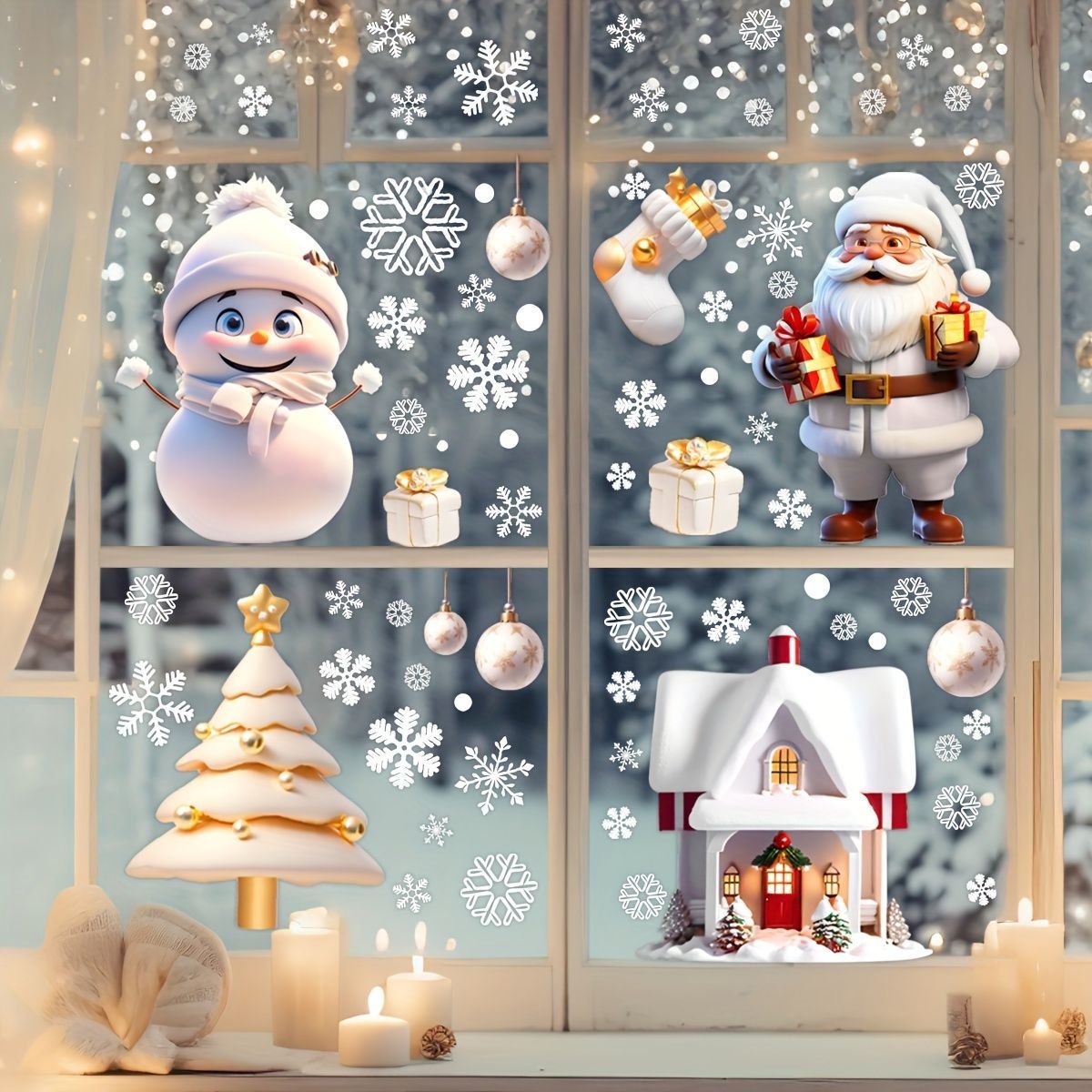 Christmas Window Stickers Santa Claus Stickers Snowman Stickers Christmas Tree — image 1