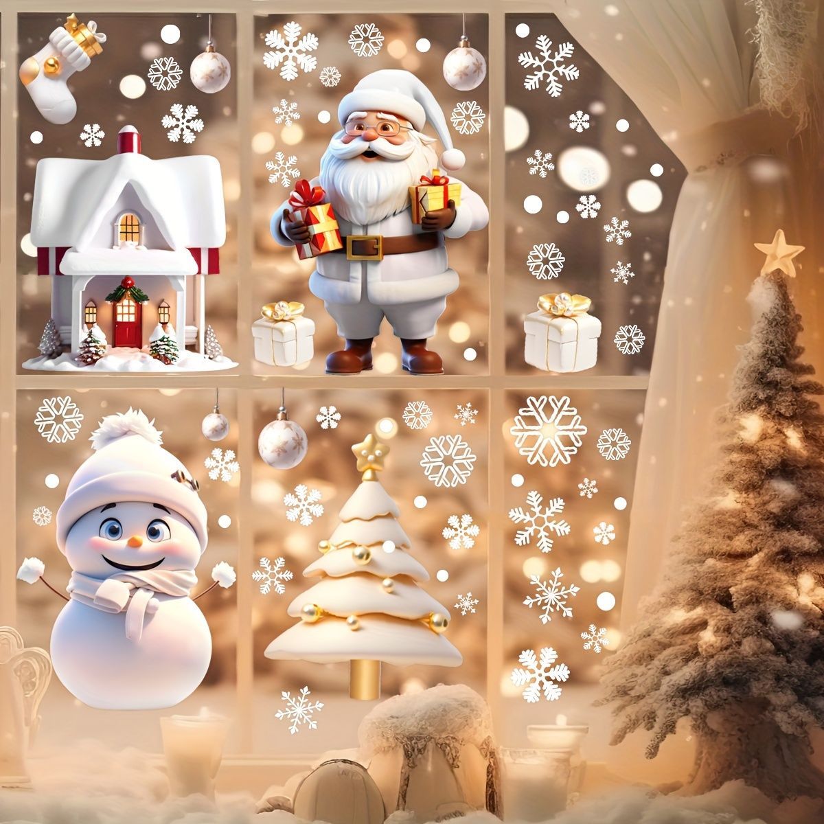 Christmas Window Stickers Santa Claus Stickers Snowman Stickers Christmas Tree view 4
