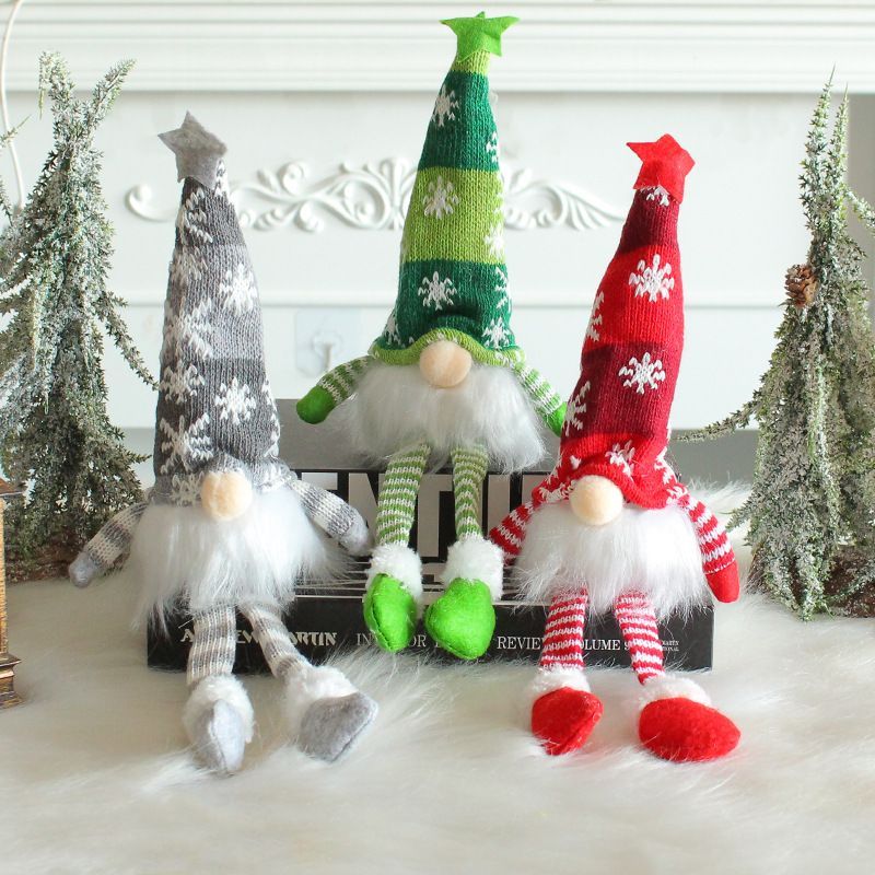 Christmas decoration, knitted forest man, sitting Christmas ornament view 10