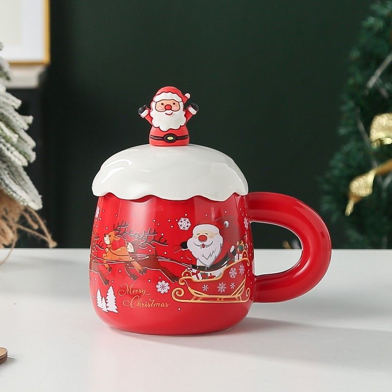Christmas mug, ceramic mug, mug with lid and spoon, Santa Claus mug, festive view 2