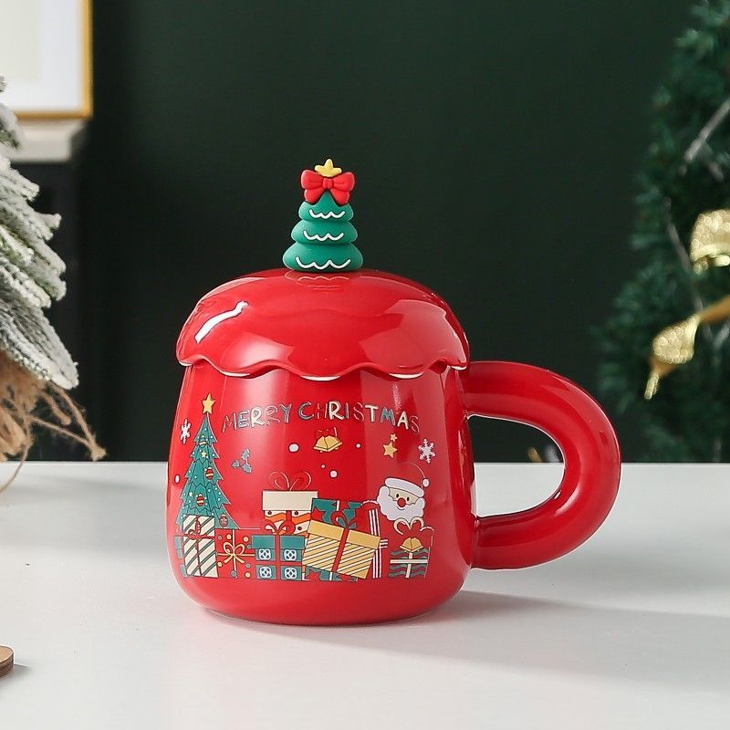 Christmas mug, ceramic mug, mug with lid and spoon, Santa Claus mug, festive view 7