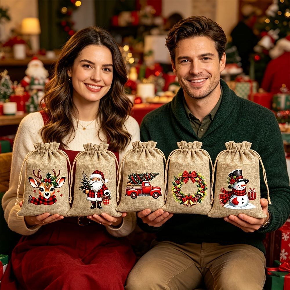 Christmas Gift Bags Linen Gift Bags Drawstring Gift Bags Reusable Gift Bags view 2