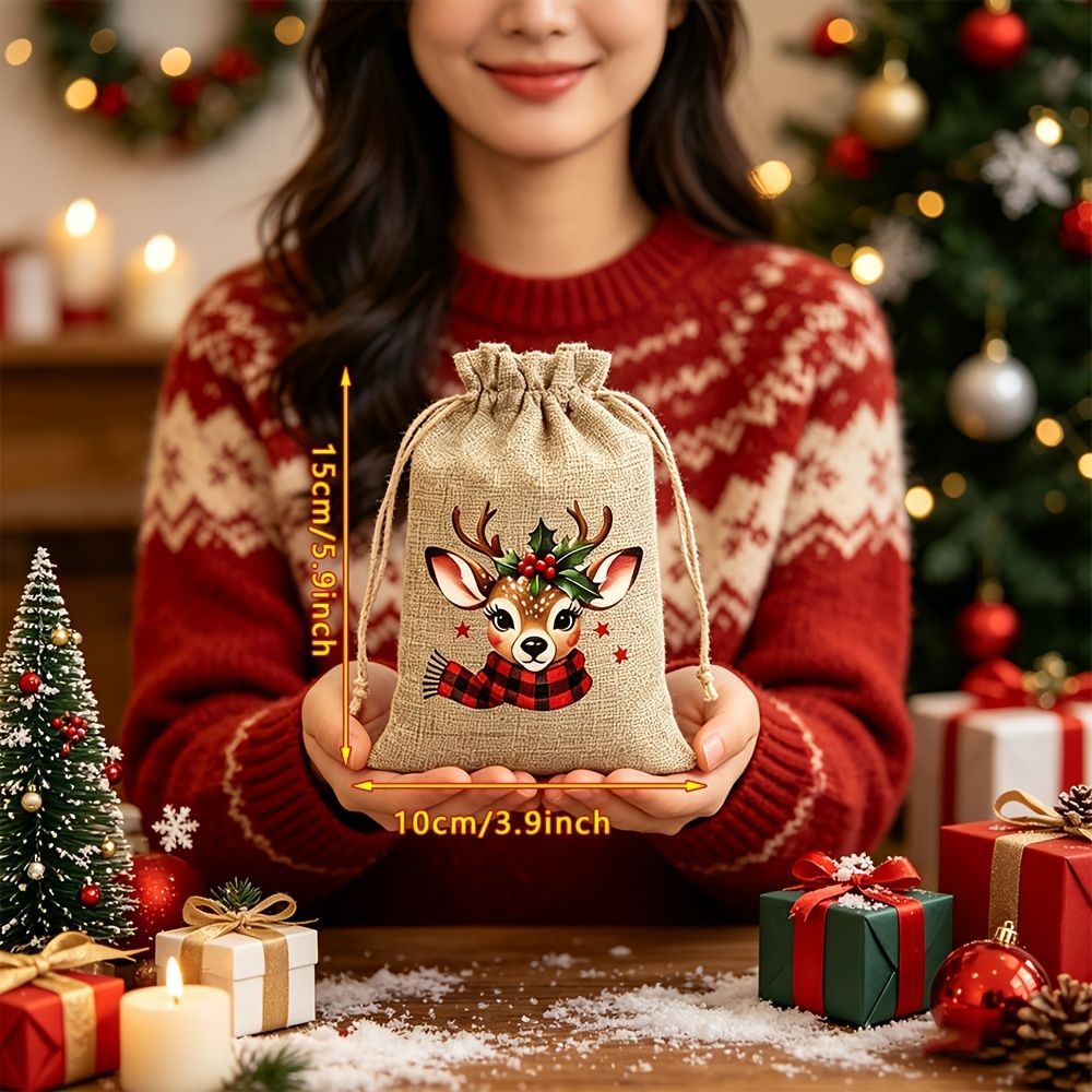 Christmas Gift Bags Linen Gift Bags Drawstring Gift Bags Reusable Gift Bags view 3