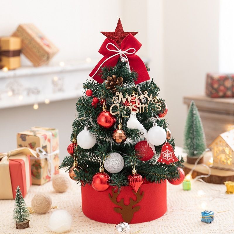 Mini Desktop Christmas Tree Flocked Pink Christmas Tree Christmas Tree Set — image 1