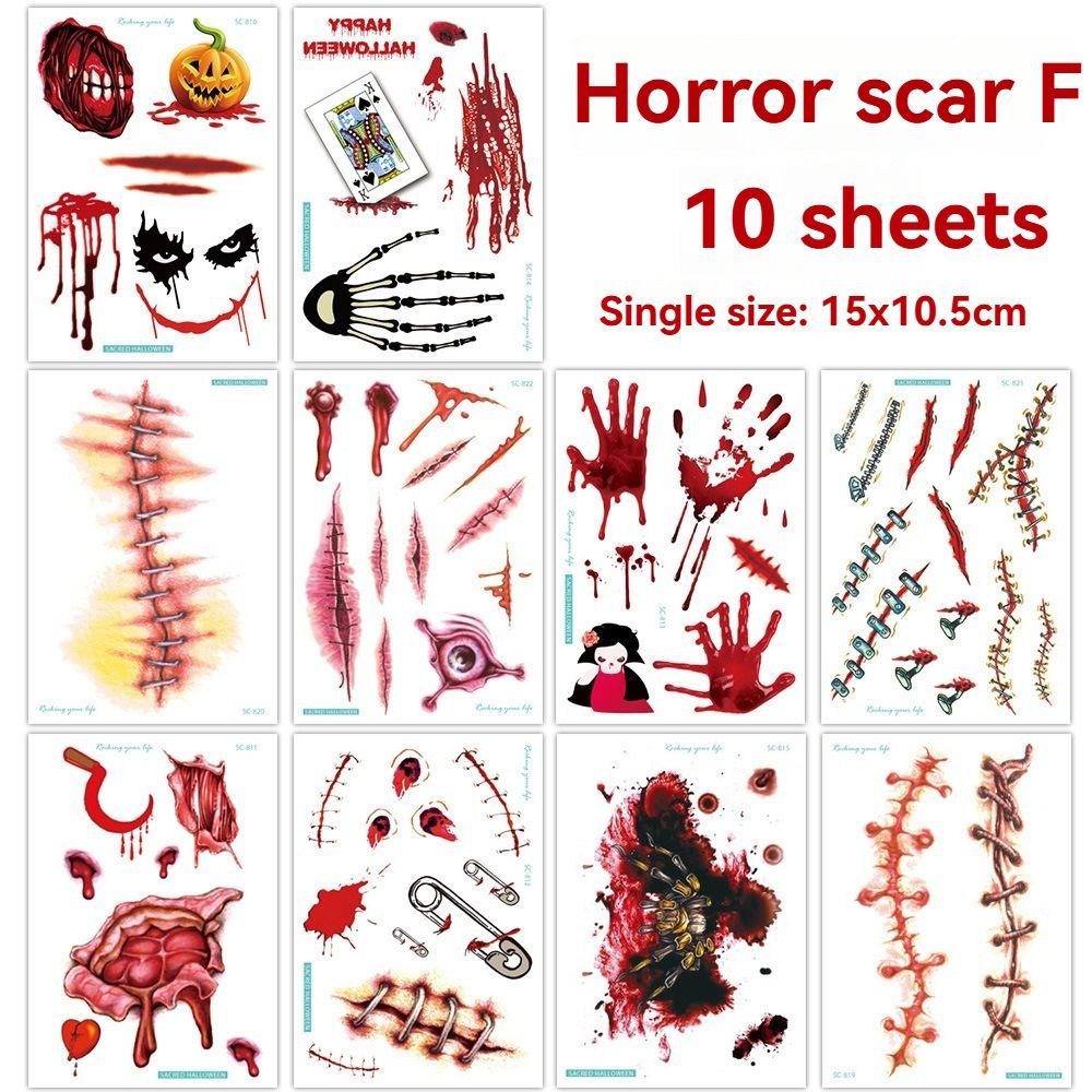 Halloween Tattoos 3D Temporary Tattoos Fake Wound Stickers Blood Wounds - Red view 4