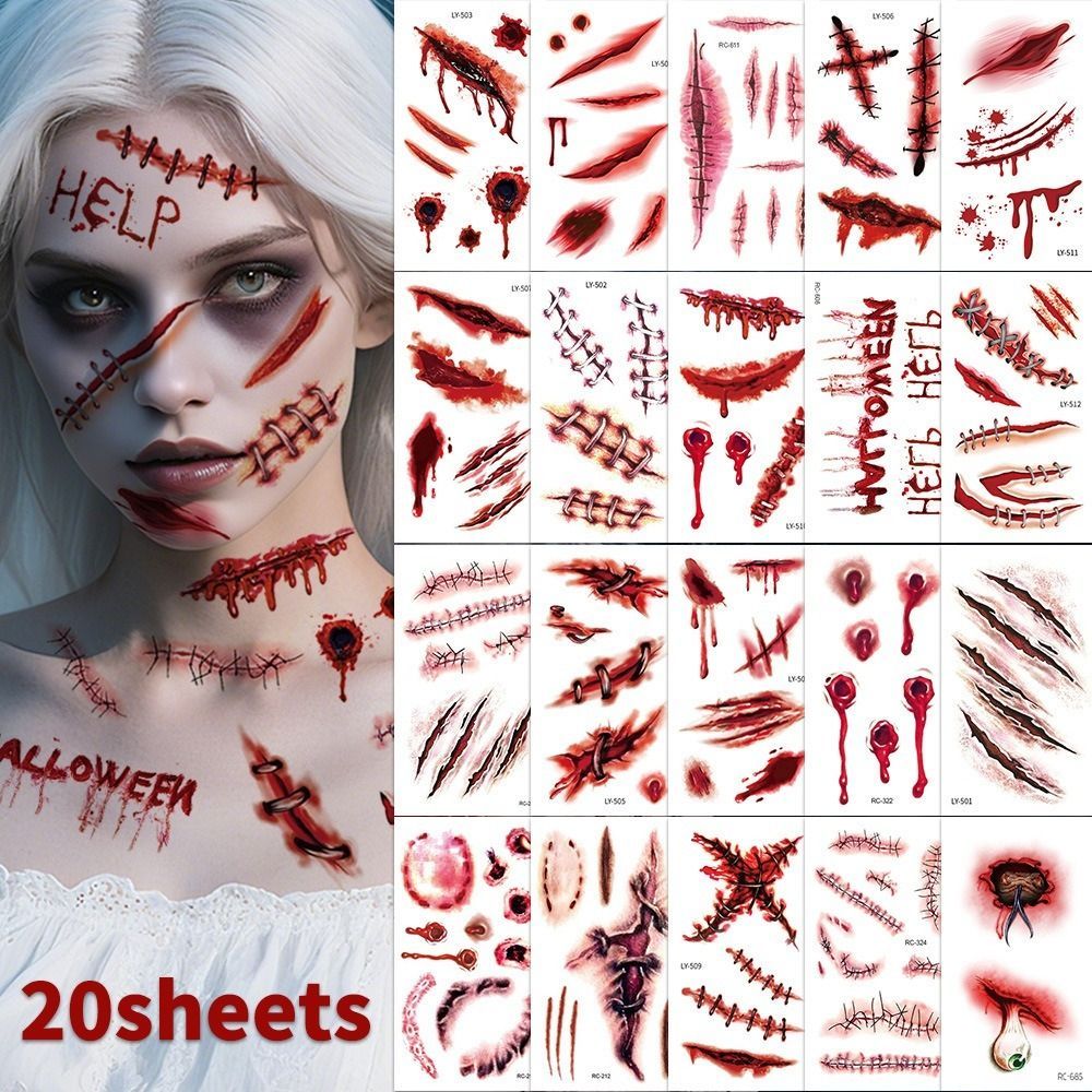 Halloween Tattoos 3D Temporary Tattoos Fake Wound Stickers Blood Wounds - Red — image 1