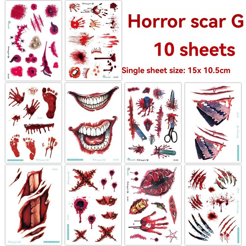 Halloween Tattoos 3D Temporary Tattoos Fake Wound Stickers Blood Wounds - Red view 5
