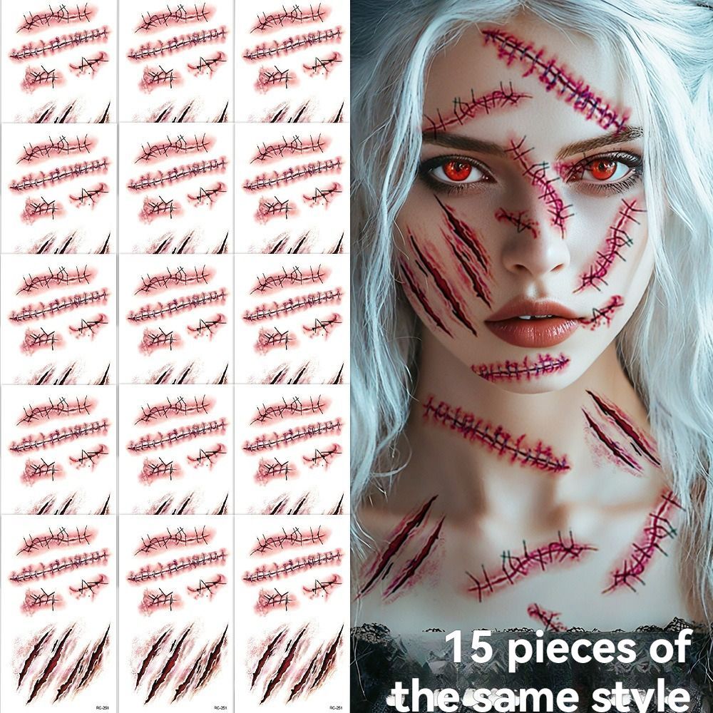 Halloween Tattoos 3D Temporary Tattoos Fake Wound Stickers Blood Wounds - Red view 6