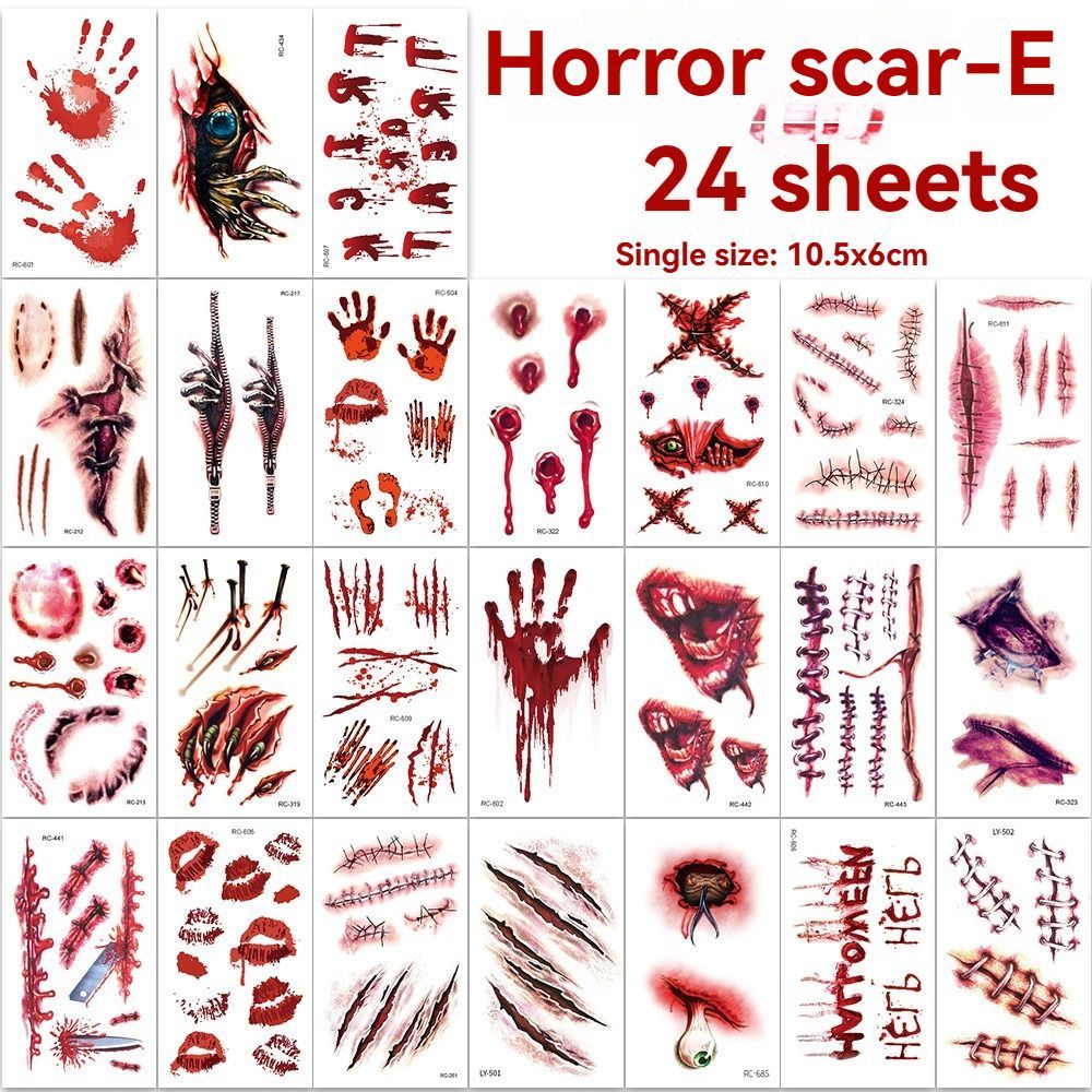 Halloween Tattoos 3D Temporary Tattoos Fake Wound Stickers Blood Wounds - Red view 9