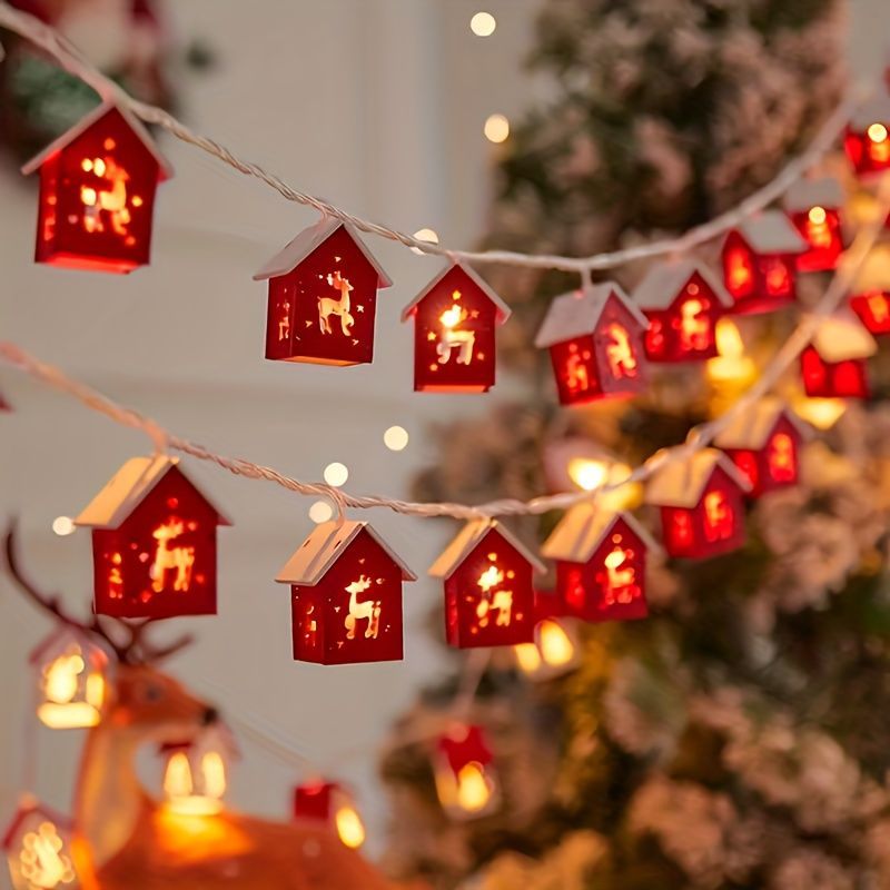 Christmas Outdoor Decorations Christmas String Lights Red House Shaped Lights view 4