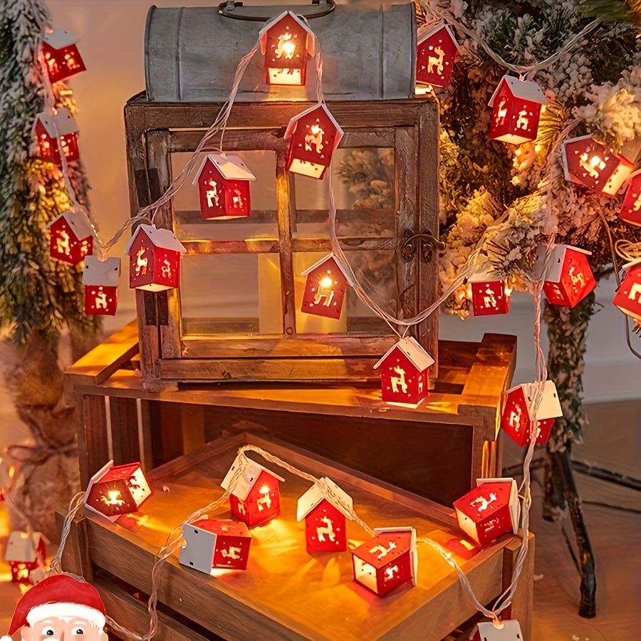 Christmas Outdoor Decorations Christmas String Lights Red House Shaped Lights view 5