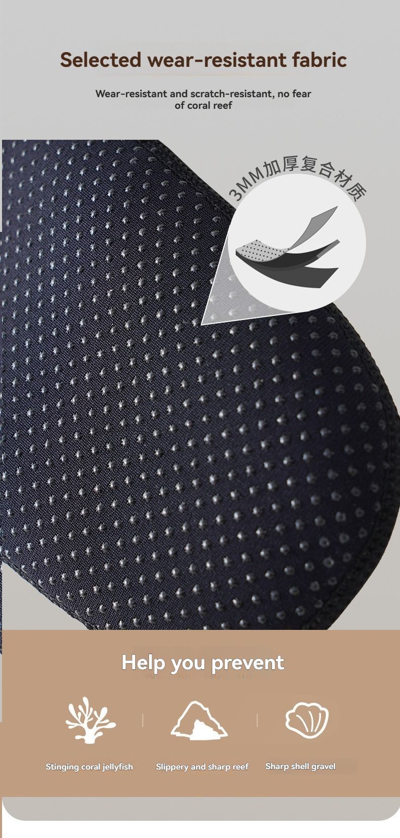 unisex diving socks, 3MM neoprene socks, mid-calf diving socks, hook-and-loop view 15