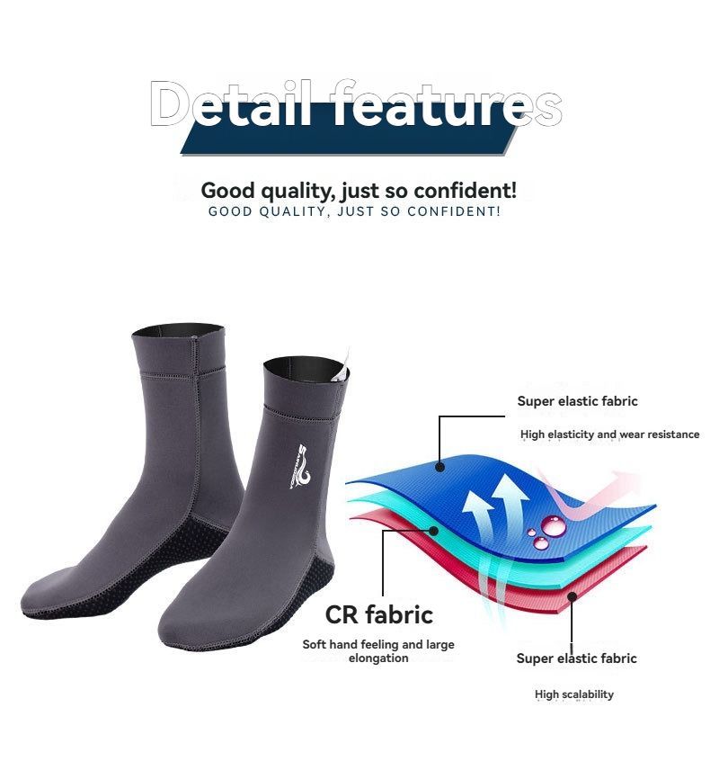 unisex diving socks, 3MM neoprene socks, mid-calf diving socks, hook-and-loop view 5