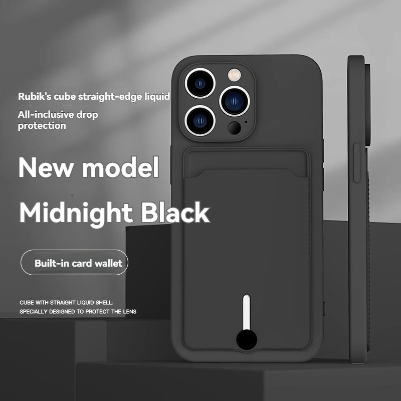 iPhone card holder case, built-in wallet phone case, midnight black phone view 2