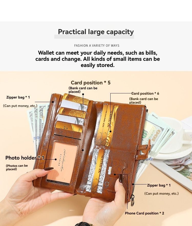 women's leather wallet, anti-skimming wallet, retro style wallet, Korean view 13