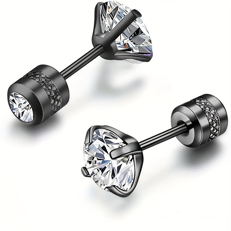 White Synthetic Diamond Earrings Embossed Floral Pattern Stud Earrings view 3