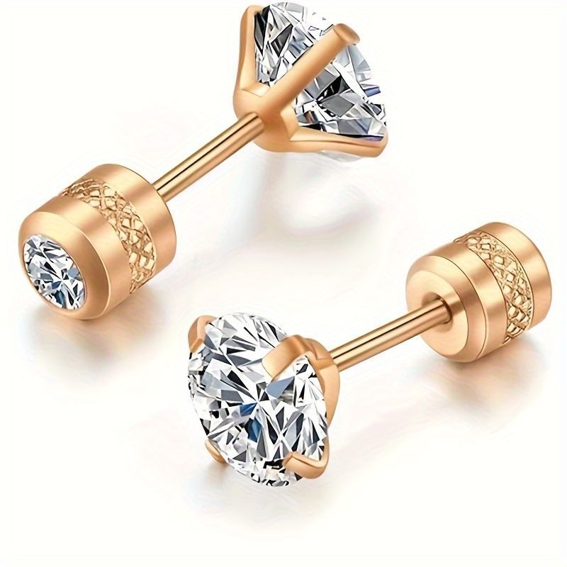 White Synthetic Diamond Earrings Embossed Floral Pattern Stud Earrings view 4