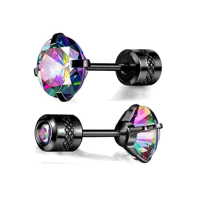 White Synthetic Diamond Earrings Embossed Floral Pattern Stud Earrings view 6