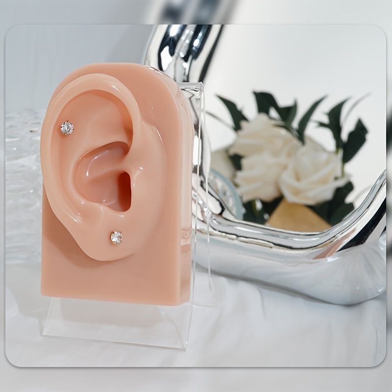 White Synthetic Diamond Earrings Embossed Floral Pattern Stud Earrings view 11